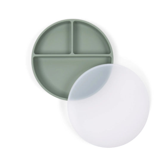 Silicone Suction Plate with Lid - Sage