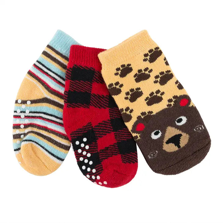 3 pair Comfort Terry Socks Bosley the Bear w/Grippers