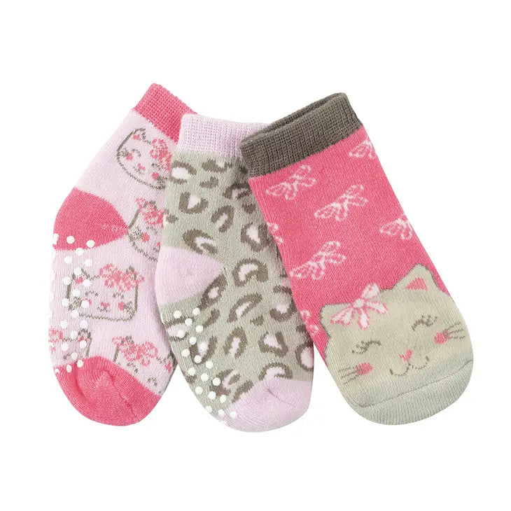 3 pair Comfort Terry Socks Kallie the Kitty w/Grippers