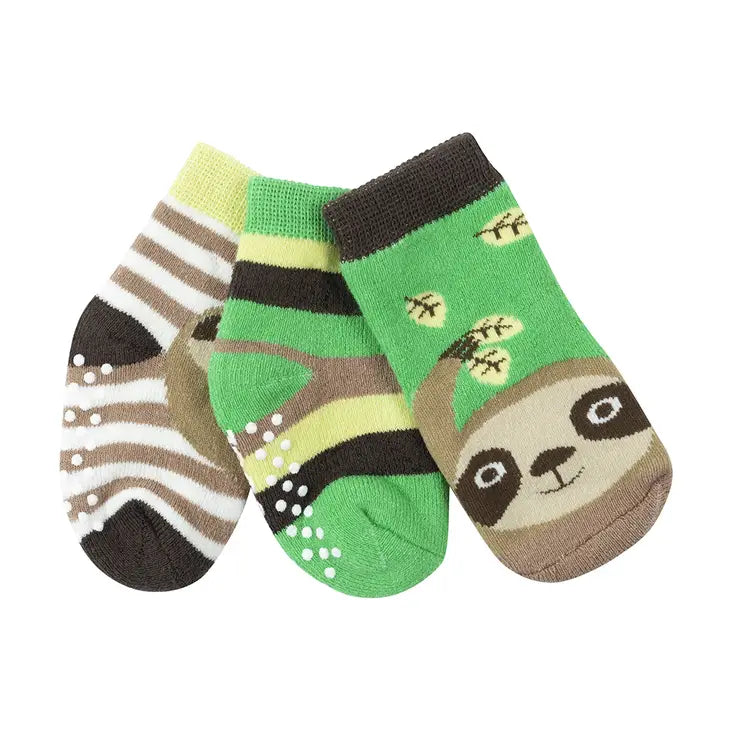 3 pair Comfort Terry Socks Silas the Sloth w/Grippers